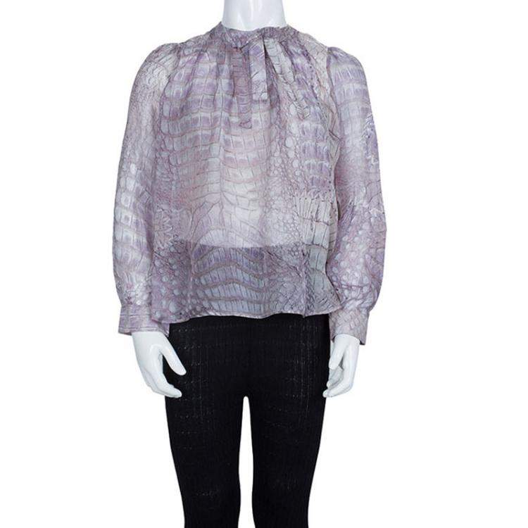 Pre Owned Roberto Cavalli Reptile Print Silk Bow Detail Long Sleeve Blouse 6 Yrs