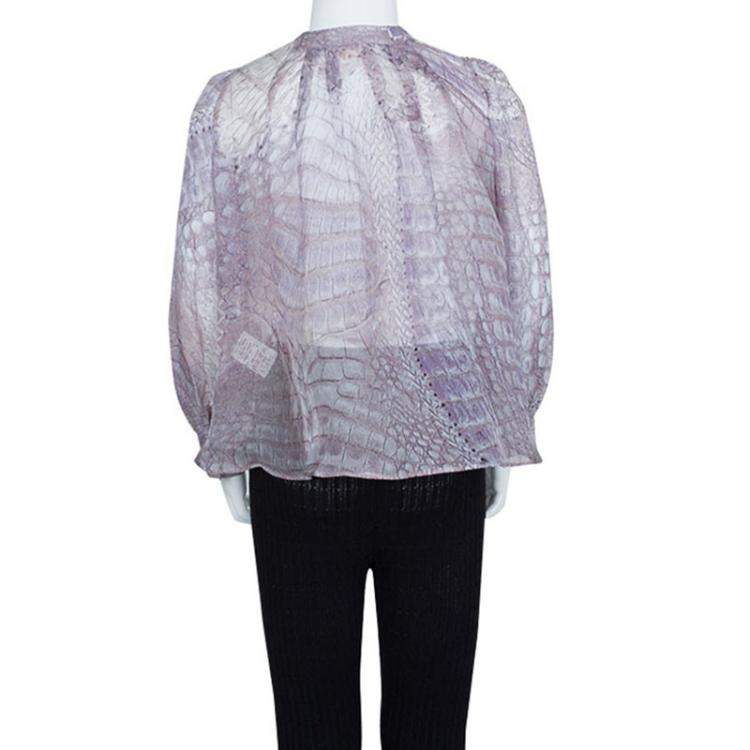 Pre Owned Roberto Cavalli Reptile Print Silk Bow Detail Long Sleeve Blouse 6 Yrs
