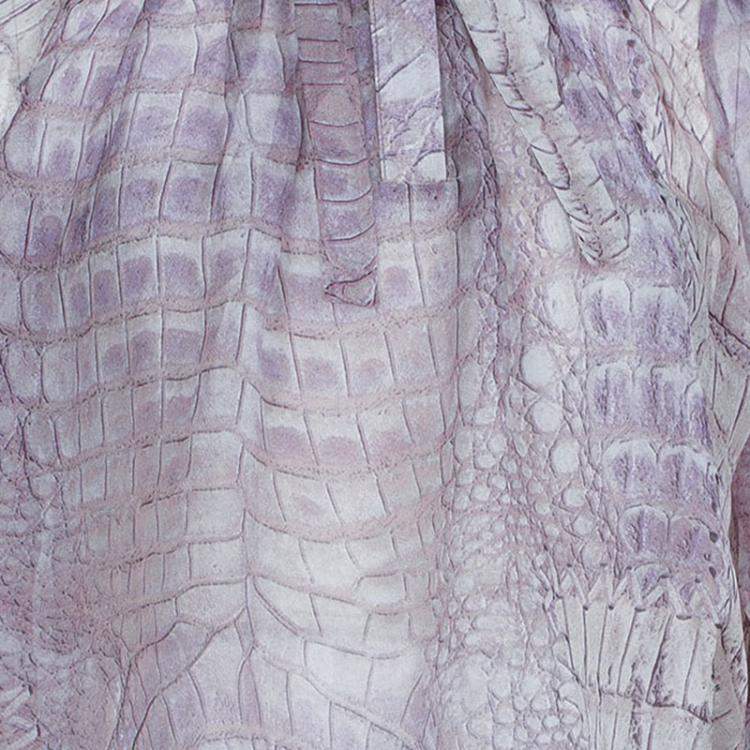 Pre Owned Roberto Cavalli Reptile Print Silk Bow Detail Long Sleeve Blouse 6 Yrs