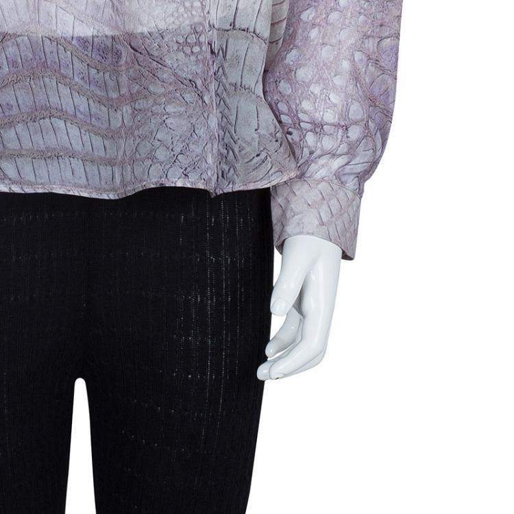 Pre Owned Roberto Cavalli Reptile Print Silk Bow Detail Long Sleeve Blouse 6 Yrs