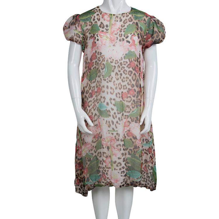 Pre Owned Roberto Cavalli Printed Silk Elasticated Hem Dress XS