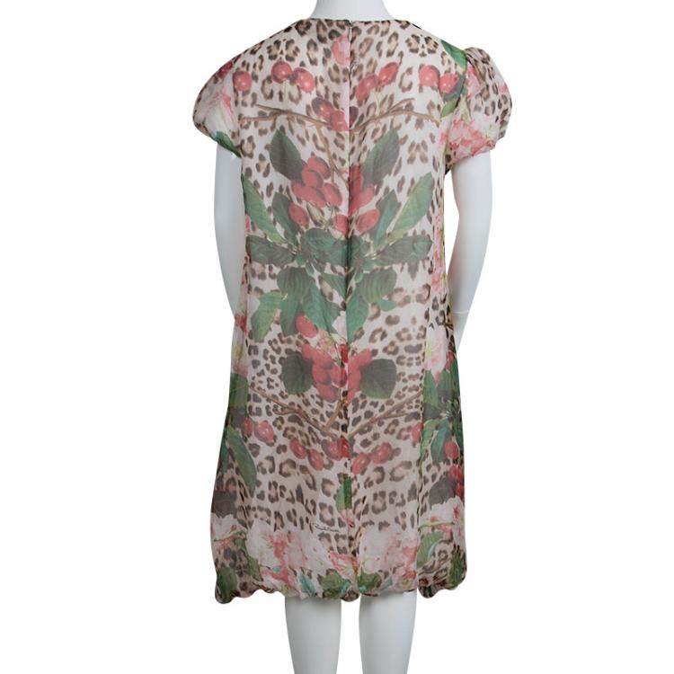 Pre Owned Roberto Cavalli Printed Silk Elasticated Hem Dress XS