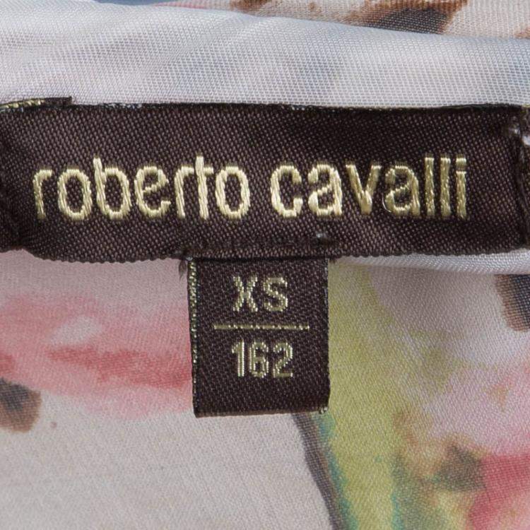 Pre Owned Roberto Cavalli Printed Silk Elasticated Hem Dress XS