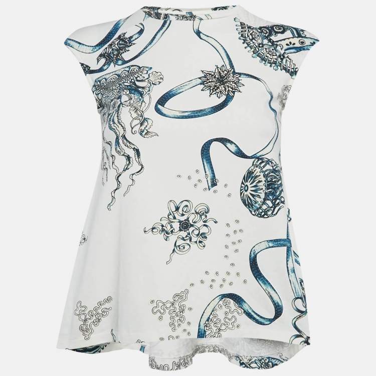 Pre Owned Roberto Cavalli White Jelly Fish Print Jersey T-Shirt 10Yrs 