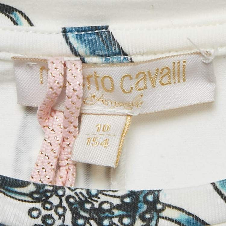 Pre Owned Roberto Cavalli White Jelly Fish Print Jersey T-Shirt 10Yrs 