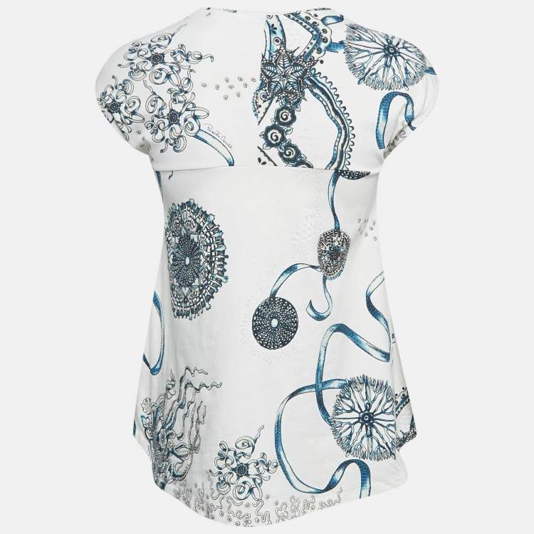 Pre Owned Roberto Cavalli White Jelly Fish Print Jersey T-Shirt 10Yrs 