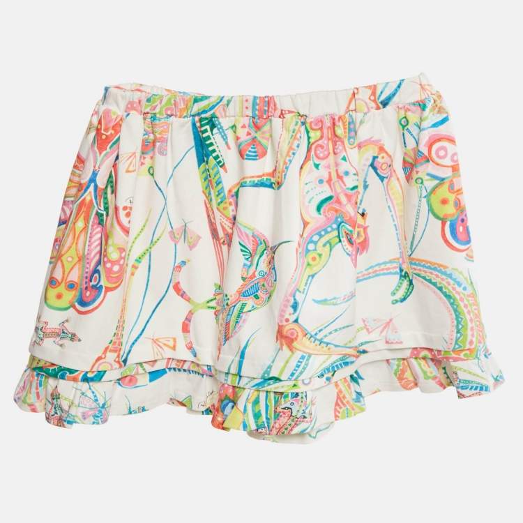 Pre Owned Roberto Cavalli Kids White Printed Cotton Drawstring Skirt 10 Yrs 