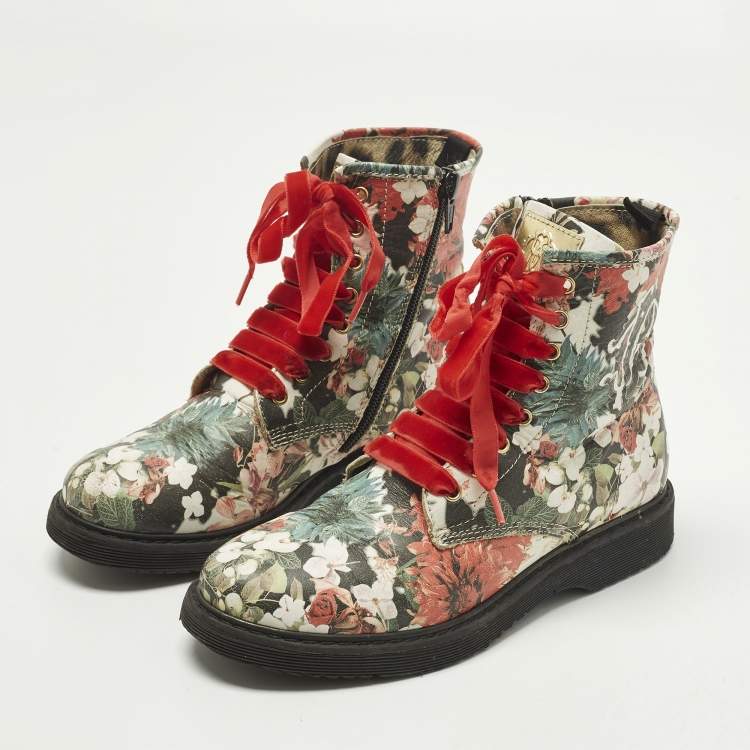 مملوكة مسبقًا Roberto Cavalli Size 33 Multicolor Leather Floral Print Ankle Length boots 