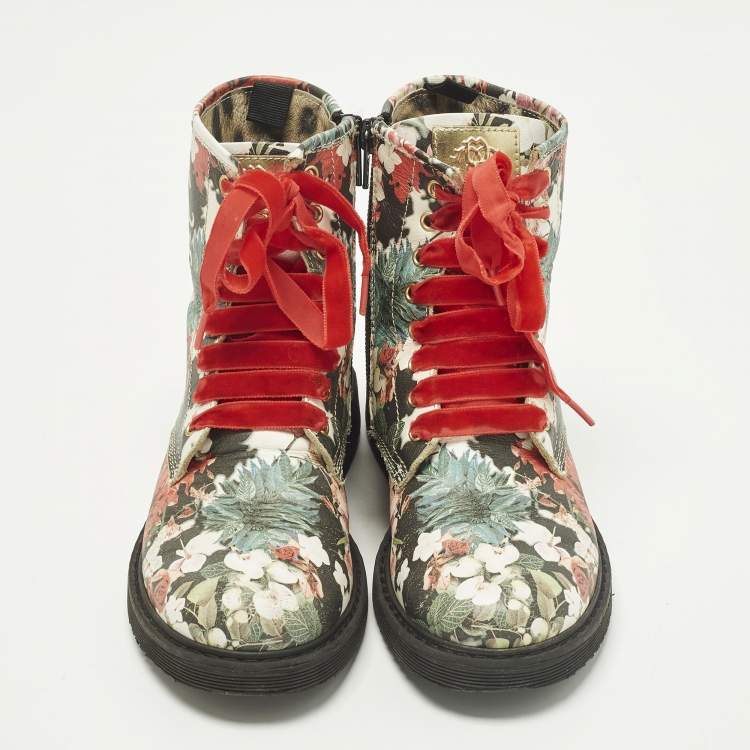 مملوكة مسبقًا Roberto Cavalli Size 33 Multicolor Leather Floral Print Ankle Length boots 