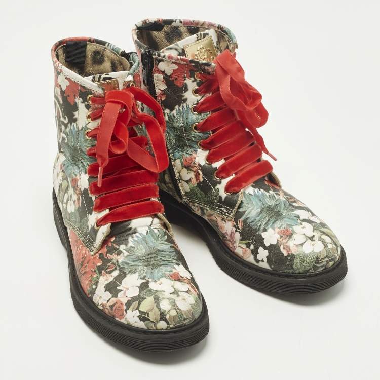 مملوكة مسبقًا Roberto Cavalli Size 33 Multicolor Leather Floral Print Ankle Length boots 