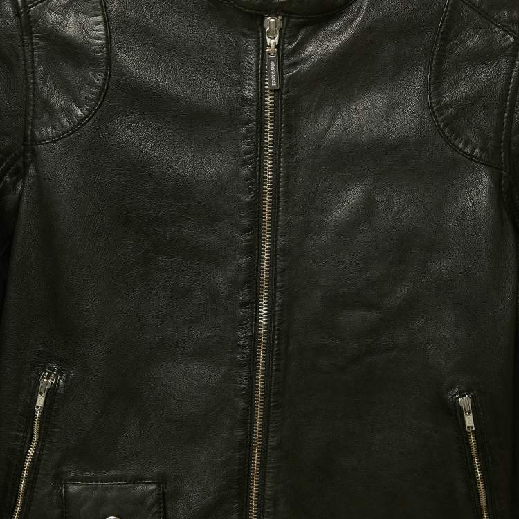 مملوكة مسبقًا Roberto Cavalli Black Leather Zip Up Jacket 10Yrs