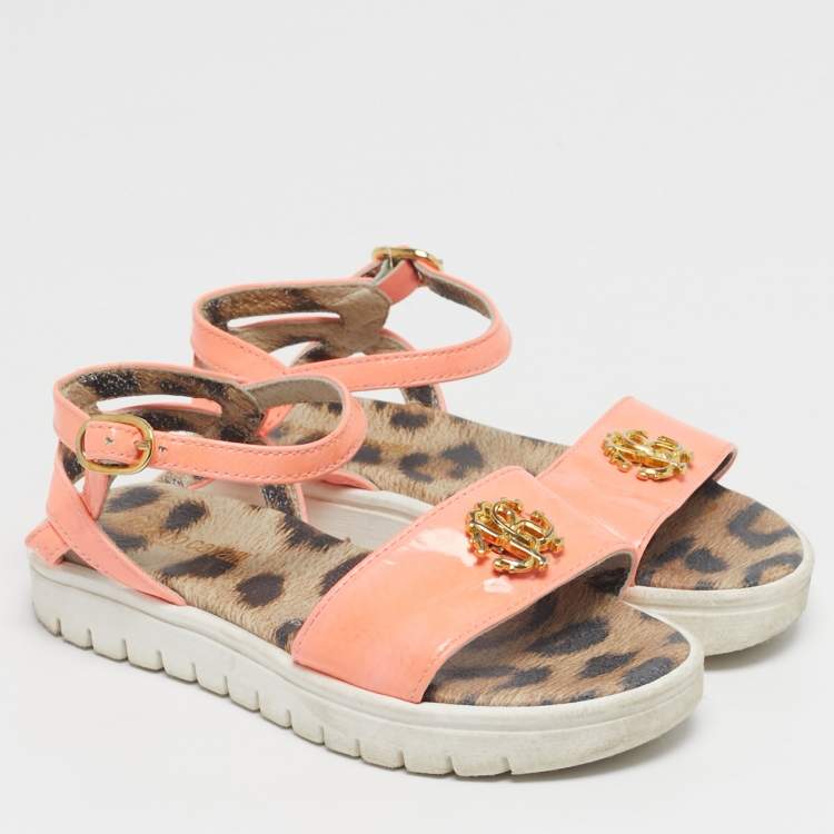 Pre Owned Roberto Cavalli Size 27 Pink Patent Leather Ankle Strap Sandals