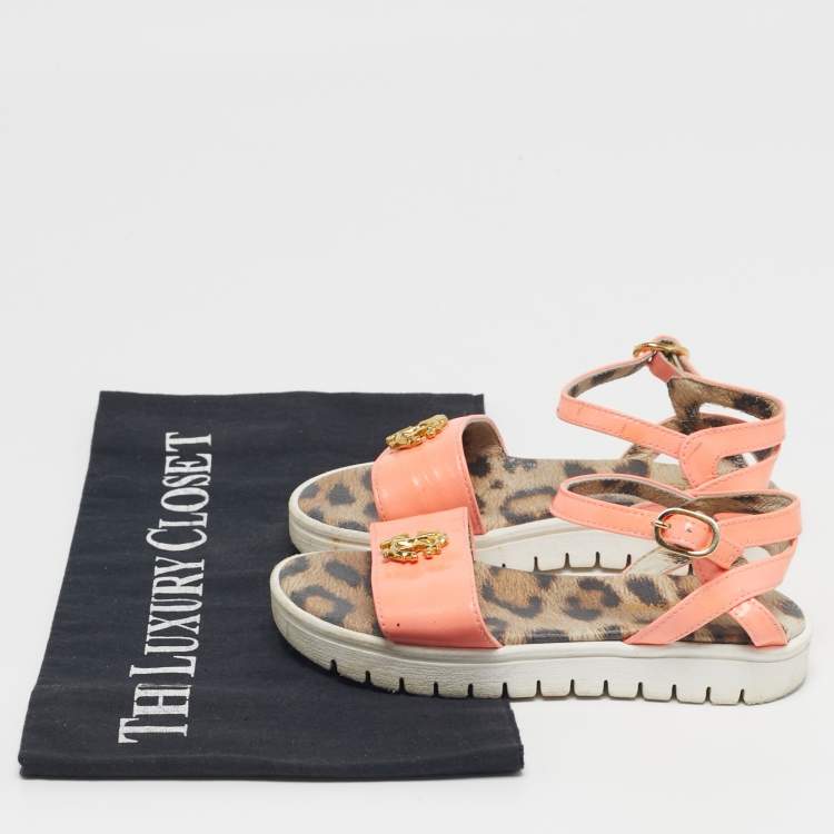 Pre Owned Roberto Cavalli Size 27 Pink Patent Leather Ankle Strap Sandals