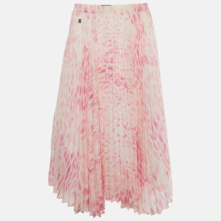 Pre Owned Roberto Cavalli Kids Pink Printed Chiffon Plisse Skirt 6 Yrs