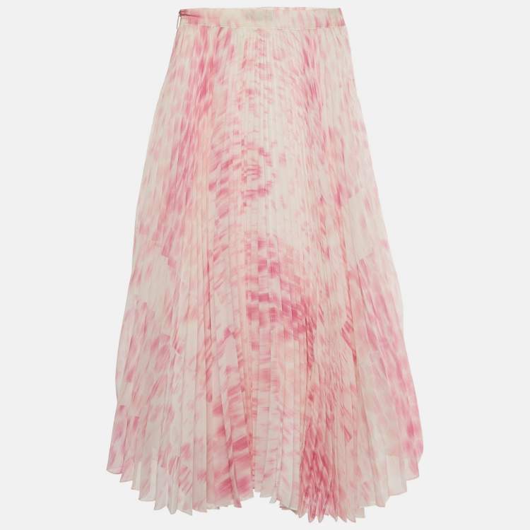 Pre Owned Roberto Cavalli Kids Pink Printed Chiffon Plisse Skirt 6 Yrs