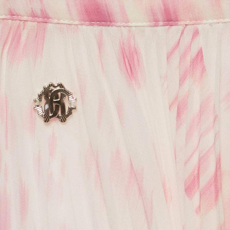 Pre Owned Roberto Cavalli Kids Pink Printed Chiffon Plisse Skirt 6 Yrs