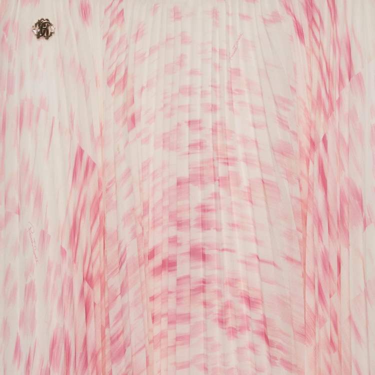 Pre Owned Roberto Cavalli Kids Pink Printed Chiffon Plisse Skirt 6 Yrs