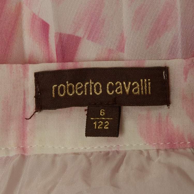 Pre Owned Roberto Cavalli Kids Pink Printed Chiffon Plisse Skirt 6 Yrs