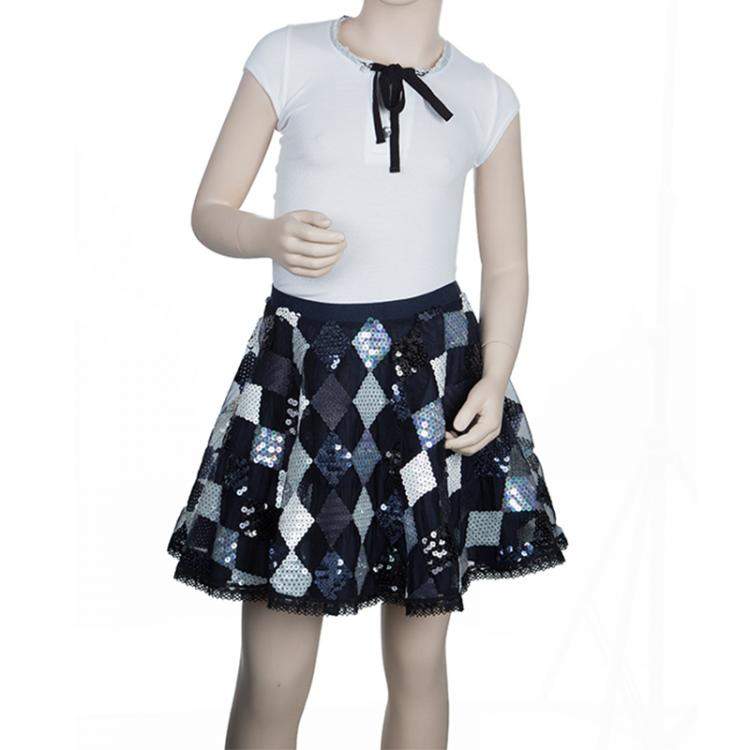 Pre Owned Roma e Tosca Navy Blue Sequin Embellished Skirt 12 Yrs