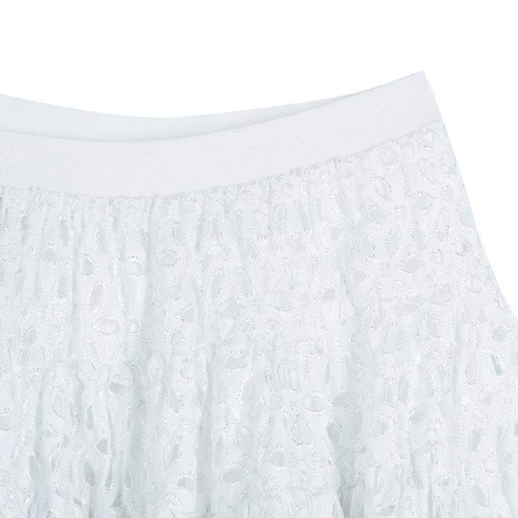 Pre Owned Roma e Tosca White Eyelet Embroidered Tiered Skirt 12 Yrs
