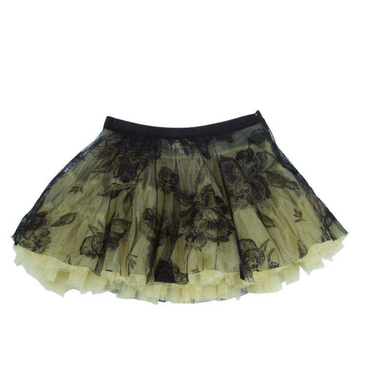 Pre Owned Roma e Tosca Yellow Lace Rose Print Overlay Skirt 12 Yrs 