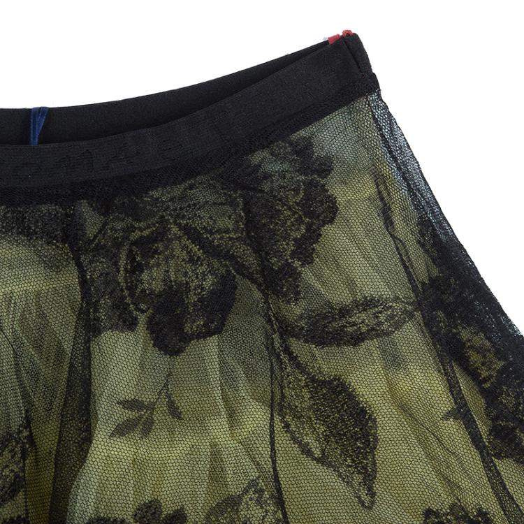 Pre Owned Roma e Tosca Yellow Lace Rose Print Overlay Skirt 12 Yrs 