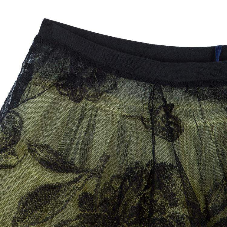 Pre Owned Roma e Tosca Yellow Lace Rose Print Overlay Skirt 12 Yrs 