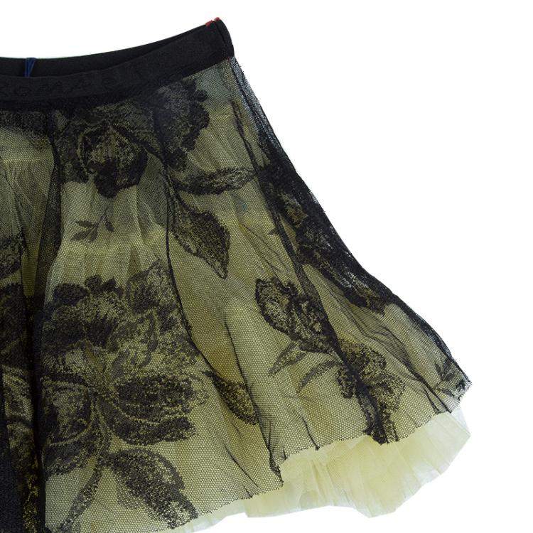 Pre Owned Roma e Tosca Yellow Lace Rose Print Overlay Skirt 12 Yrs 