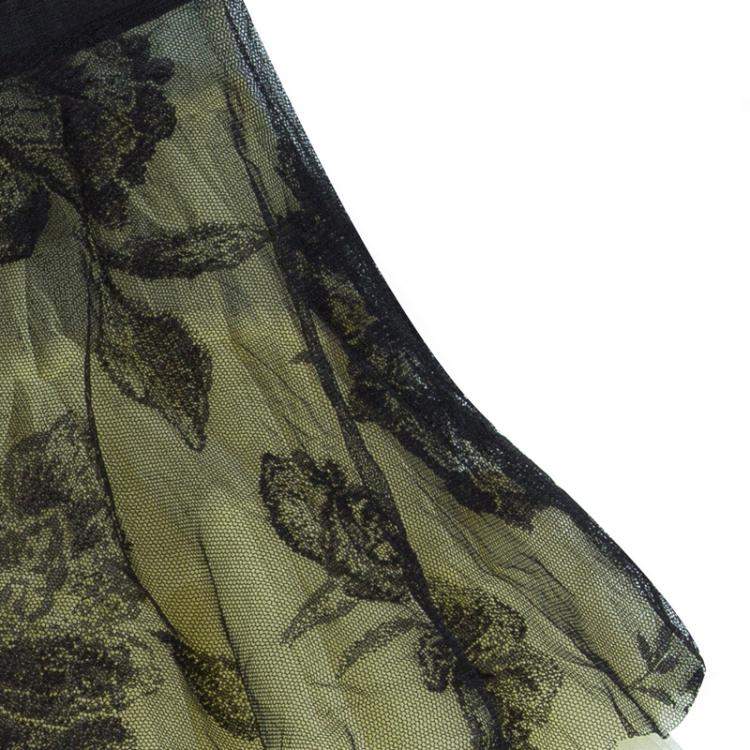 Pre Owned Roma e Tosca Yellow Lace Rose Print Overlay Skirt 12 Yrs 