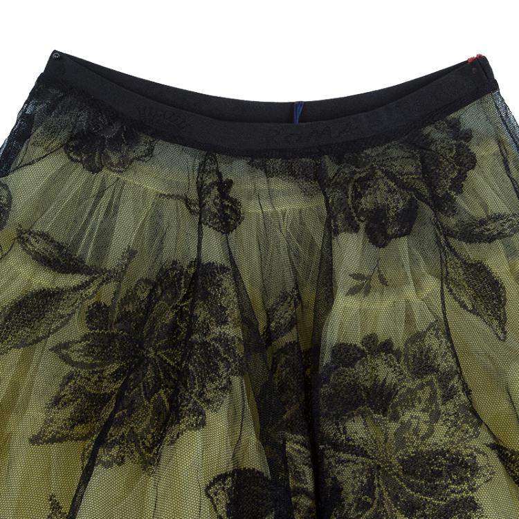Pre Owned Roma e Tosca Yellow Lace Rose Print Overlay Skirt 12 Yrs 