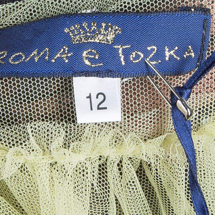 Pre Owned Roma e Tosca Yellow Lace Rose Print Overlay Skirt 12 Yrs 