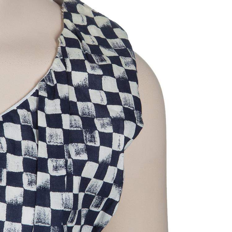 Pre Owned Roma e Tosca Blue & White Square Print Sleeveless Dress 10 Yrs 