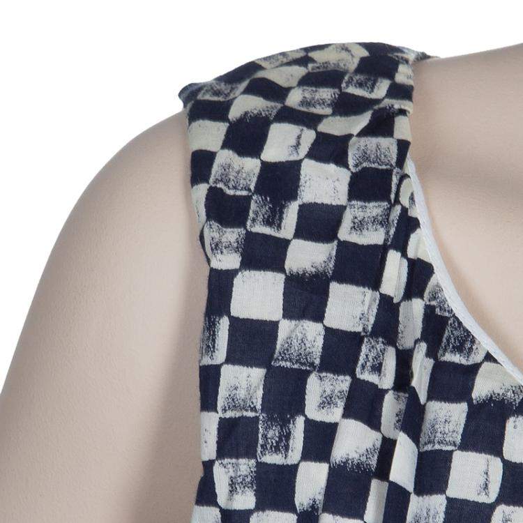 Pre Owned Roma e Tosca Blue & White Square Print Sleeveless Dress 10 Yrs 