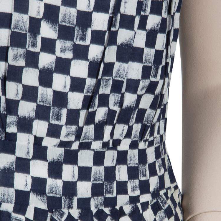 Pre Owned Roma e Tosca Blue & White Square Print Sleeveless Dress 10 Yrs 