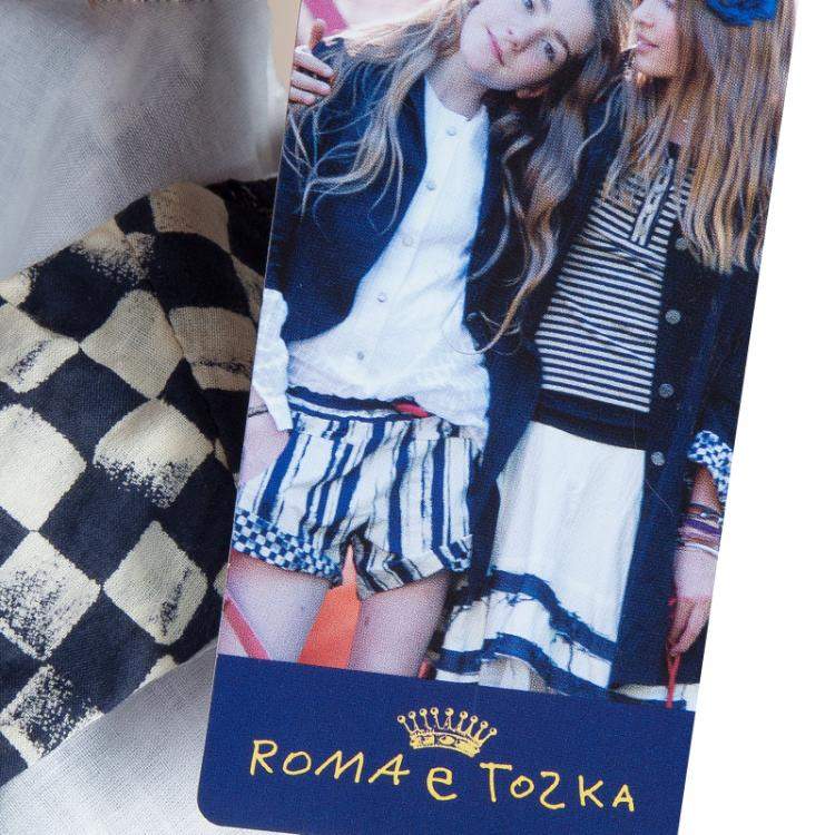 Pre Owned Roma e Tosca Blue & White Square Print Sleeveless Dress 10 Yrs 