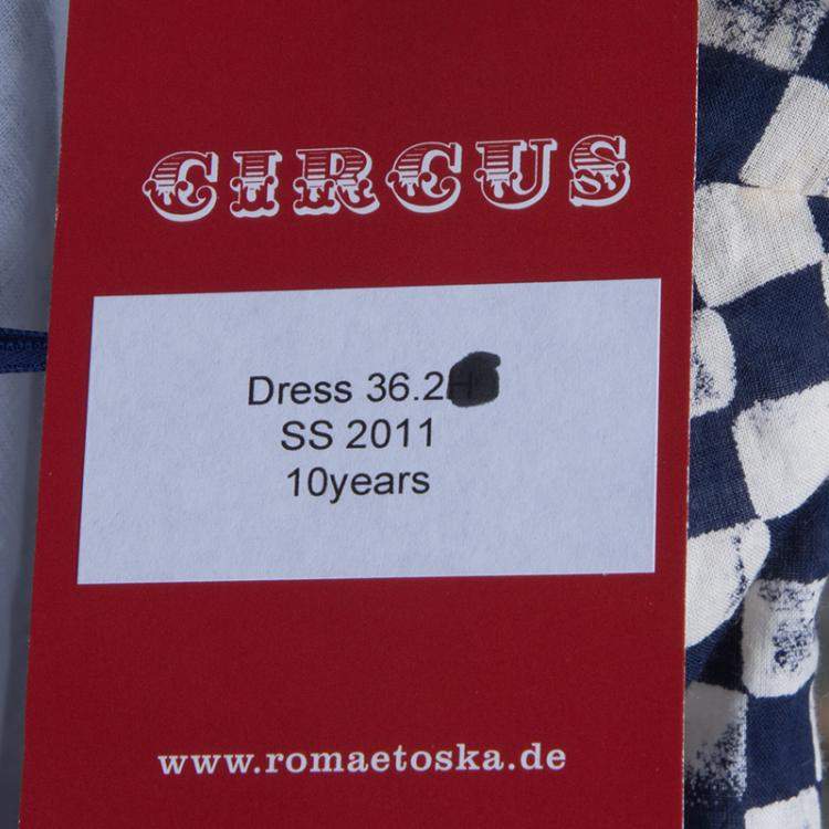 Pre Owned Roma e Tosca Blue & White Square Print Sleeveless Dress 10 Yrs 