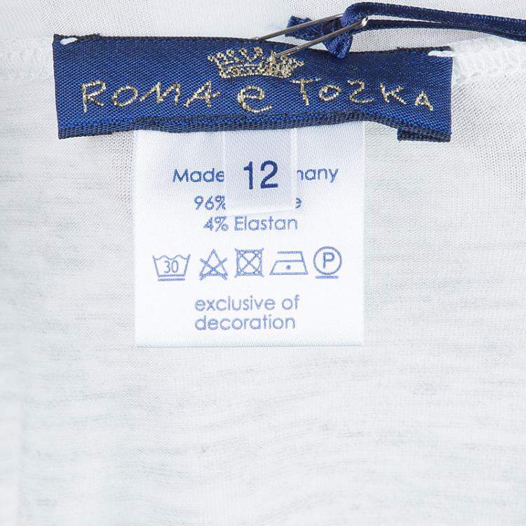 Pre Owned Roma e Tosca Light Grey Melange Printed Trim Dress 12 Yrs 