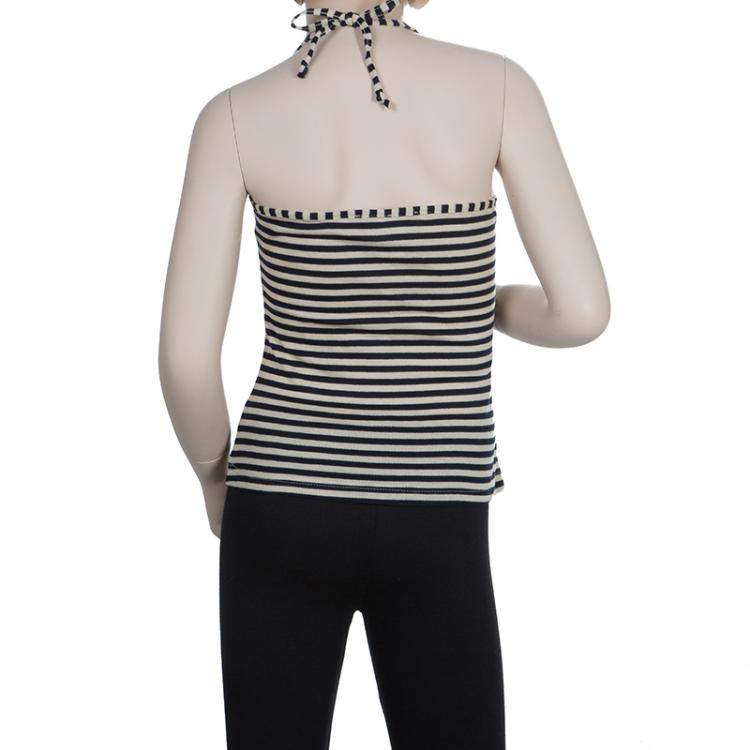 Pre Owned Roma e Tosca Monochrome Striped Patch Print Halter Top 10 Yrs