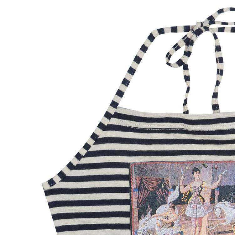 Pre Owned Roma e Tosca Monochrome Striped Patch Print Halter Top 10 Yrs