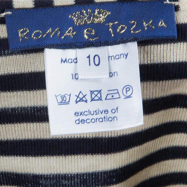 Pre Owned Roma e Tosca Monochrome Striped Patch Print Halter Top 10 Yrs