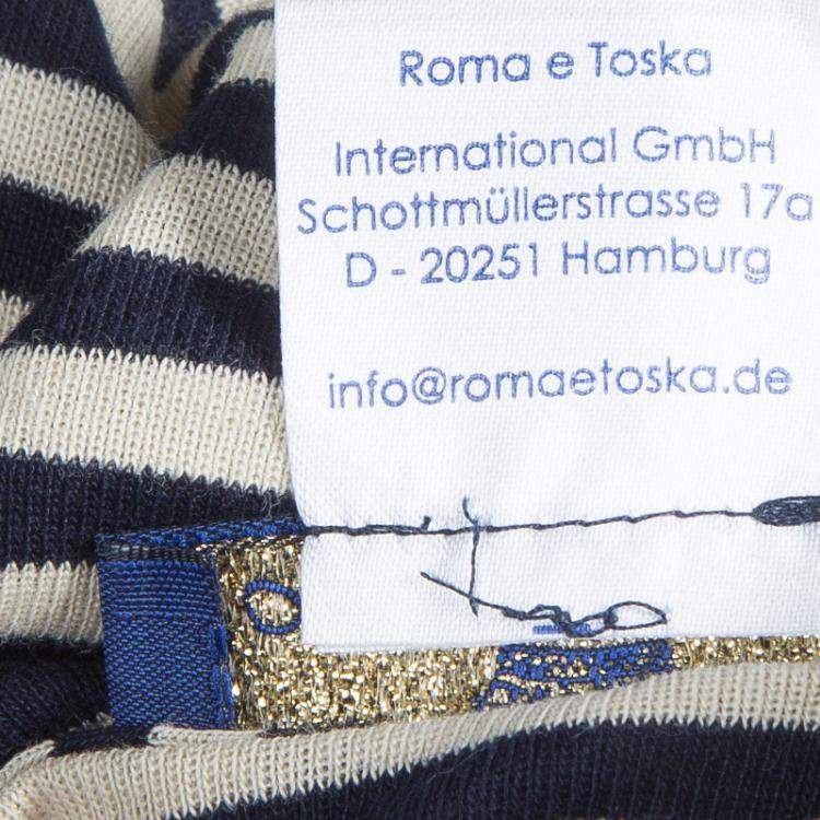 Pre Owned Roma e Tosca Monochrome Striped Patch Print Halter Top 10 Yrs