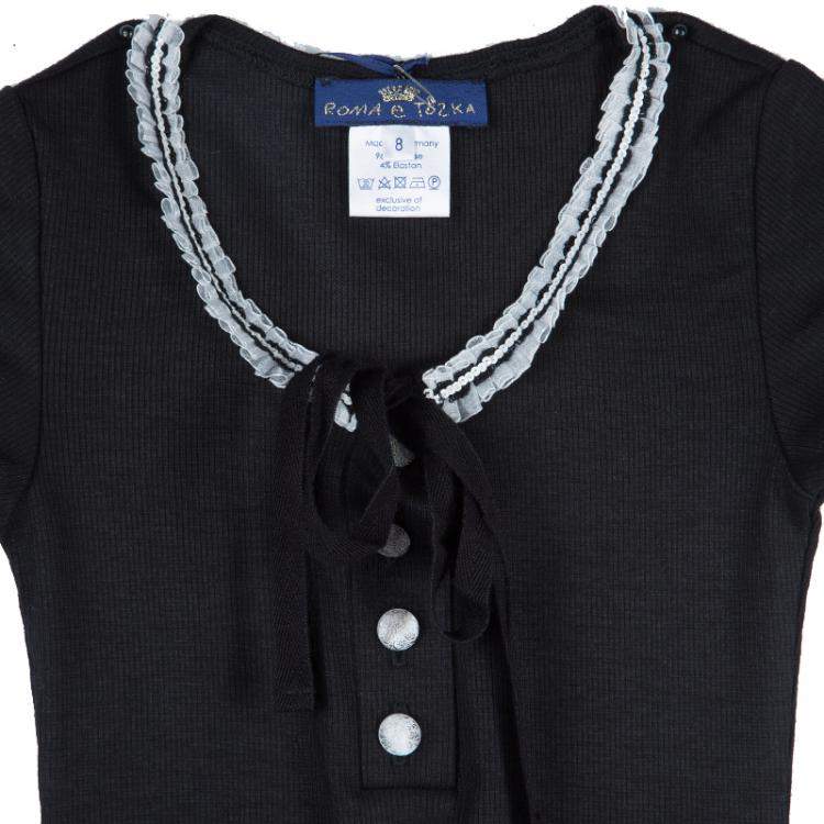 Pre Owned Roma e Tosca Black Lace Trim Tshirt 8 Yrs 