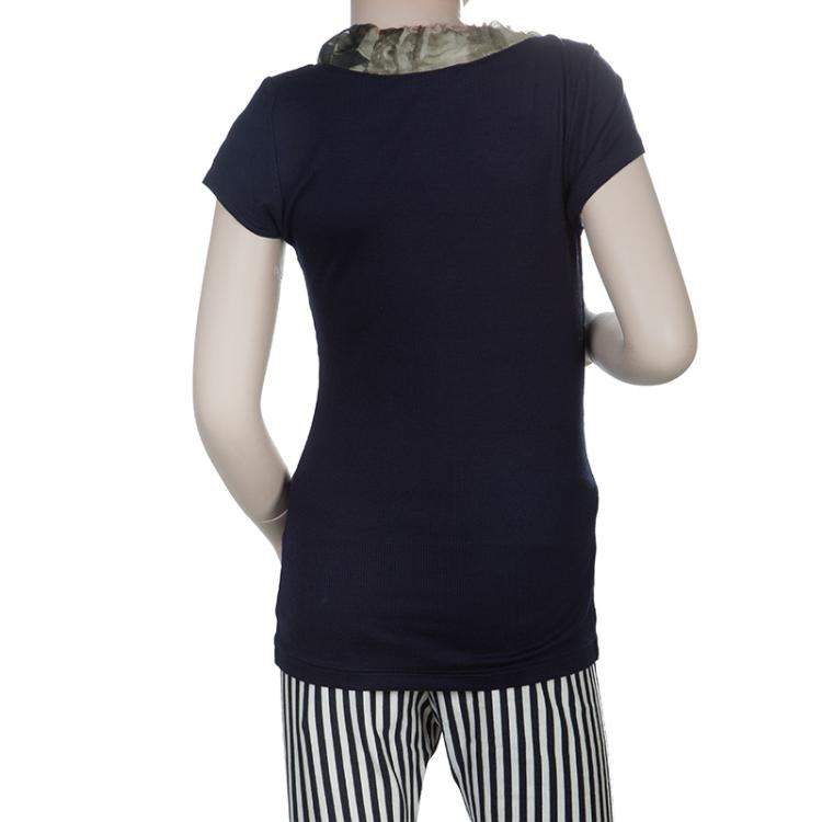 Pre Owned Roma e Tosca Navy Blue Contrast Neckline Tshirt 14 Yrs 