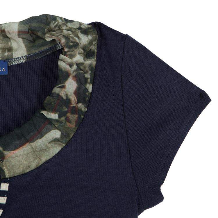 Pre Owned Roma e Tosca Navy Blue Contrast Neckline Tshirt 14 Yrs 