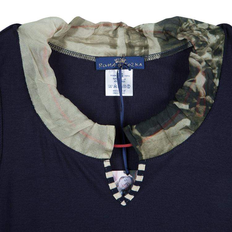 Pre Owned Roma e Tosca Navy Blue Contrast Neckline Tshirt 14 Yrs 
