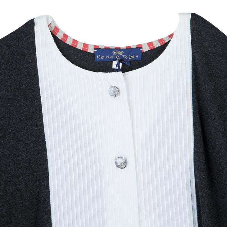 Pre Owned Roma e Tosca Dark Grey Contrast Pintuck Detail Tshirt 10 Yrs 