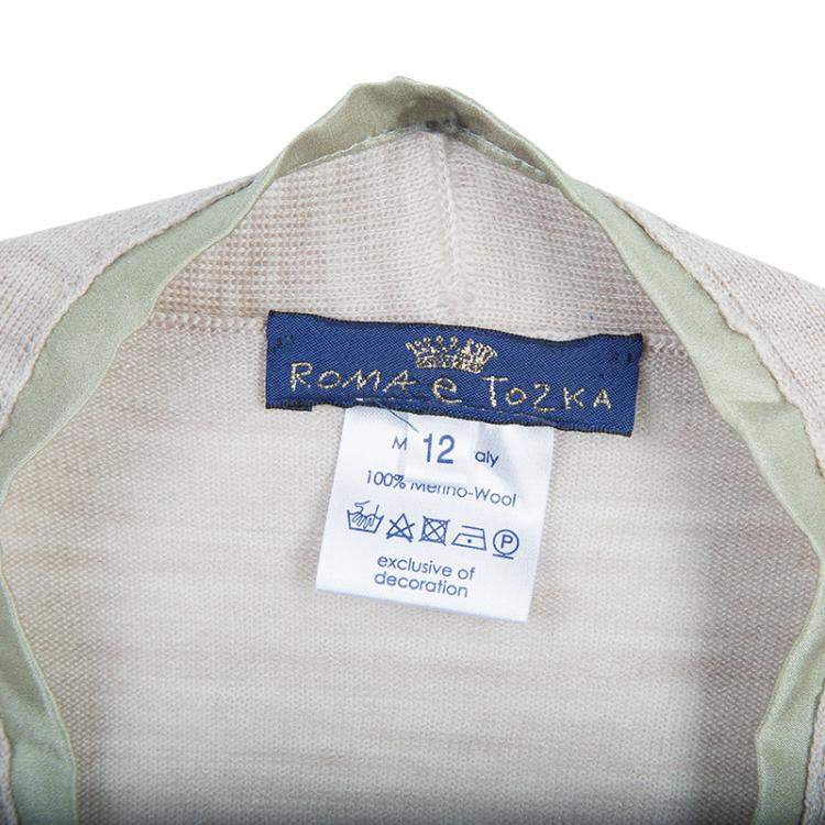 Pre Owned Roma e Tosca Beige Silk Trim Merino Wool Cardigan 12 Yrs 