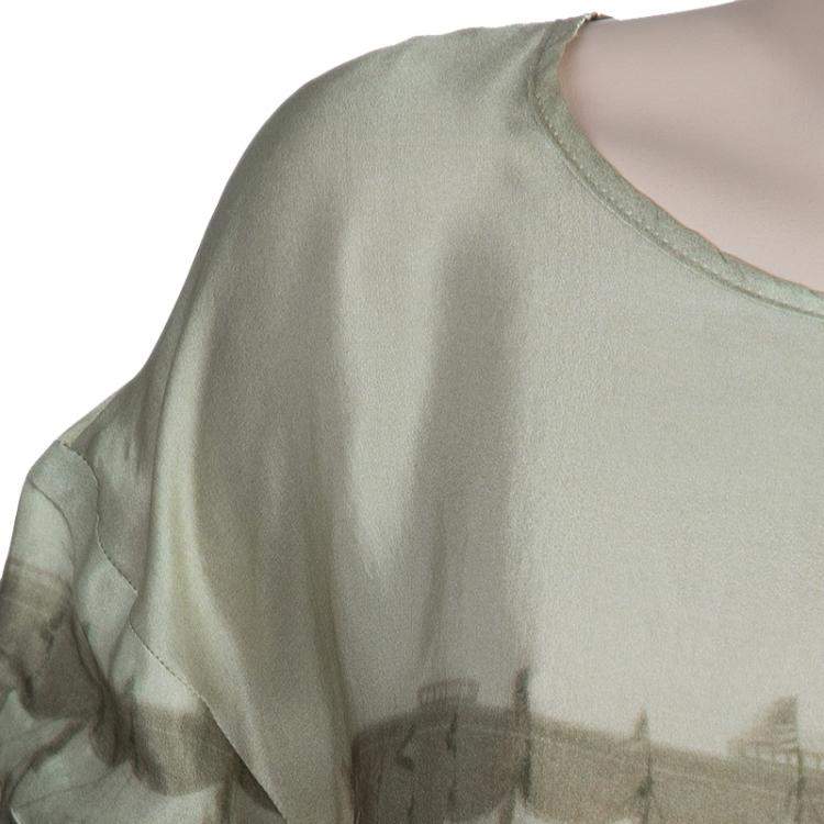 Pre Owned Roma e Tosca Beige New York Printed Silk Tunic Dress 10 Yrs 