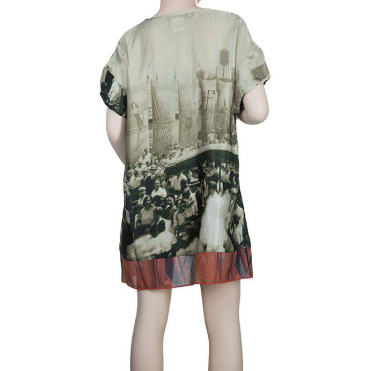 Pre Owned Roma e Tosca Beige New York Printed Silk Tunic Dress 12 Yrs 