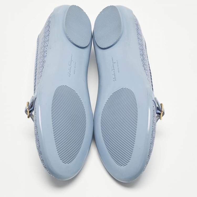 Pre Owned Salvatore Ferragamo Blue Perforated Leather Ballet Flats Size 33